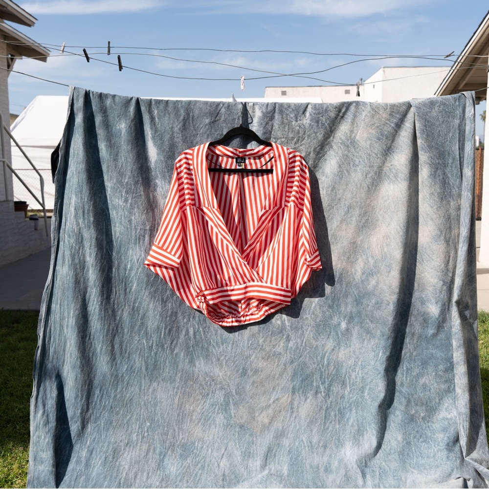 Very J | Red & White Striped Women's Blouse | Size L